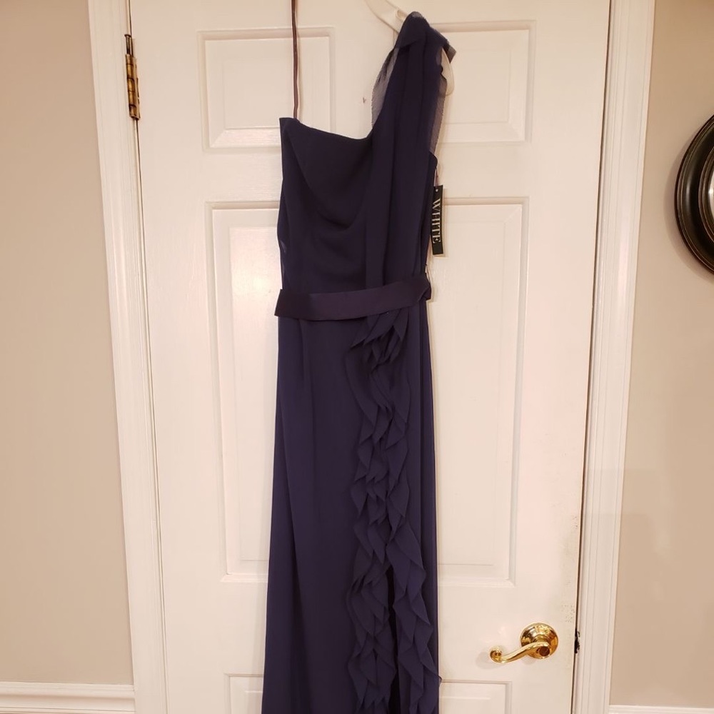 a dark blue bridesmaid dress
